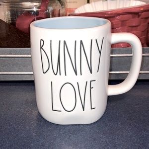 New Rae Dunn Bunny Love Coffee Mug Cup With Blue Interior.